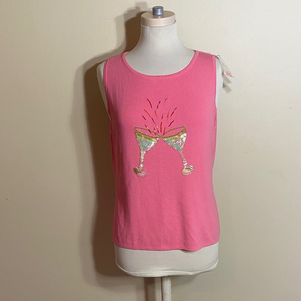 Sleeveless Pink Sequin Cocktail Toast Tank Top